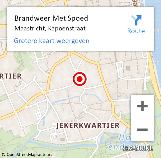 Locatie op kaart van de 112 melding: Brandweer Met Spoed Naar Maastricht, Kapoenstraat op 27 augustus 2022 20:26