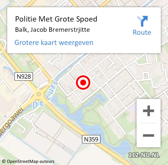 Locatie op kaart van de 112 melding: Politie Met Grote Spoed Naar Balk, Jacob Bremerstrjitte op 27 augustus 2022 20:28