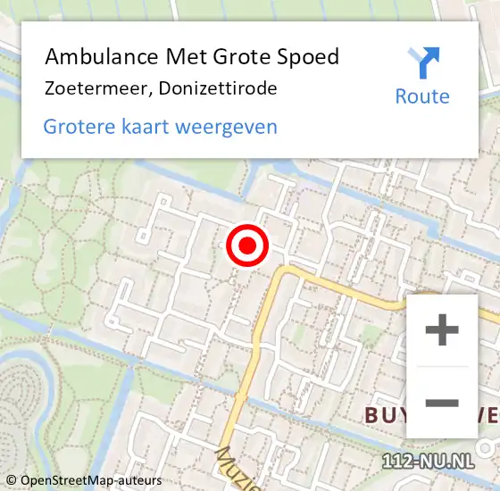 Locatie op kaart van de 112 melding: Ambulance Met Grote Spoed Naar Zoetermeer, Donizettirode op 27 augustus 2022 20:33