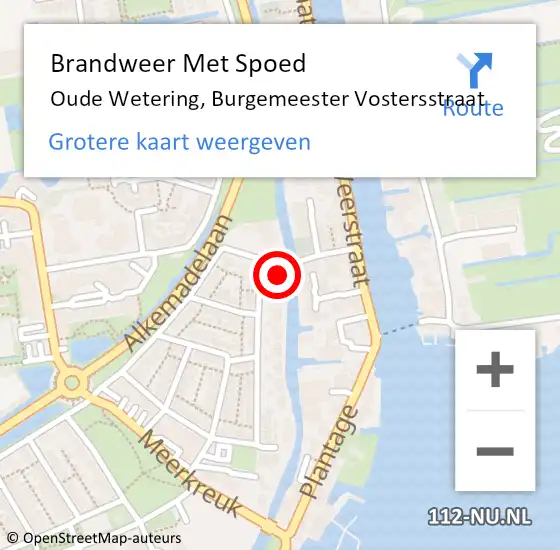 Locatie op kaart van de 112 melding: Brandweer Met Spoed Naar Oude Wetering, Burgemeester Vostersstraat op 27 augustus 2022 20:41