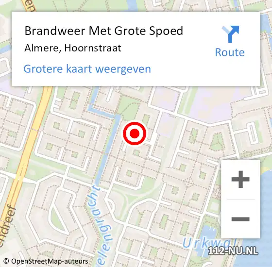 Locatie op kaart van de 112 melding: Brandweer Met Grote Spoed Naar Almere, Hoornstraat op 27 augustus 2022 20:42