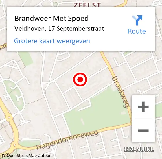 Locatie op kaart van de 112 melding: Brandweer Met Spoed Naar Veldhoven, 17 Septemberstraat op 27 augustus 2022 20:44