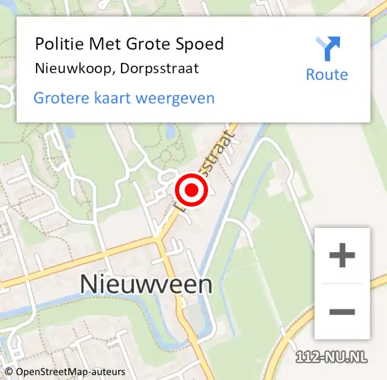 Locatie op kaart van de 112 melding: Politie Met Grote Spoed Naar Nieuwkoop, Dorpsstraat op 27 augustus 2022 20:56