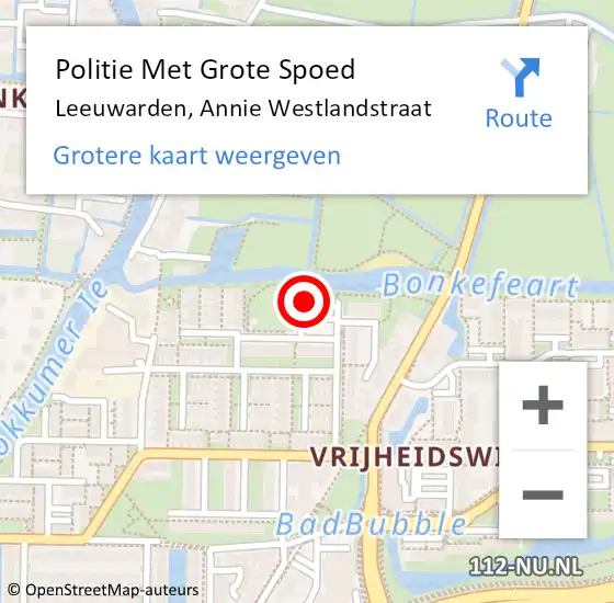 Locatie op kaart van de 112 melding: Politie Met Grote Spoed Naar Leeuwarden, Annie Westlandstraat op 27 augustus 2022 21:03