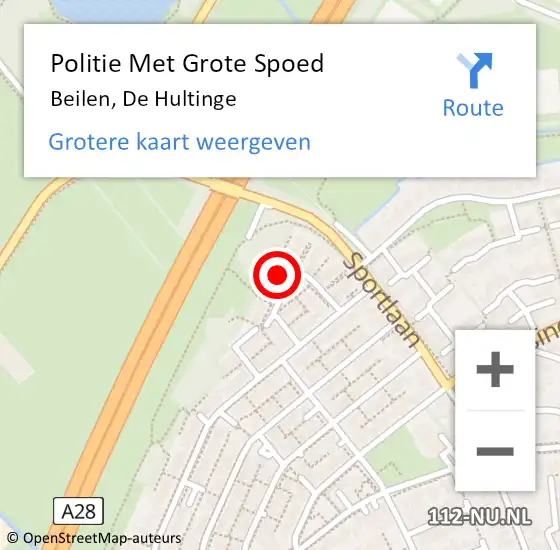 Locatie op kaart van de 112 melding: Politie Met Grote Spoed Naar Beilen, De Hultinge op 27 augustus 2022 21:08