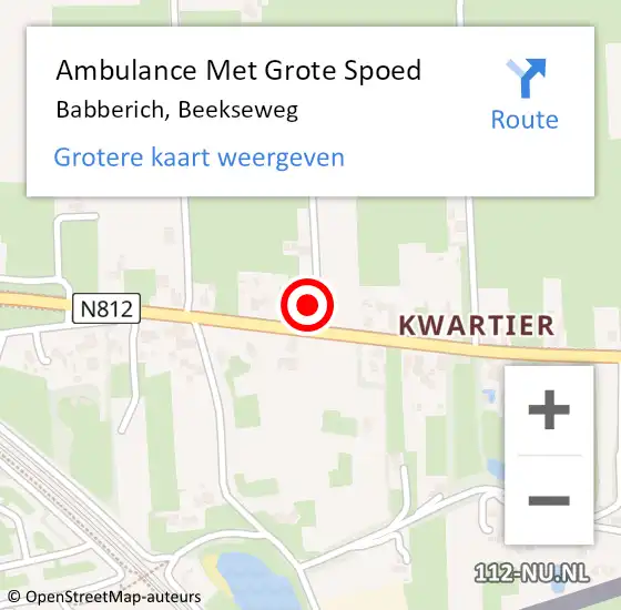 Locatie op kaart van de 112 melding: Ambulance Met Grote Spoed Naar Babberich, Beekseweg op 27 augustus 2022 21:33