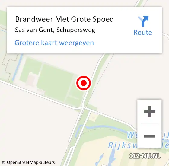 Locatie op kaart van de 112 melding: Brandweer Met Grote Spoed Naar Sas van Gent, Schapersweg op 27 augustus 2022 21:52