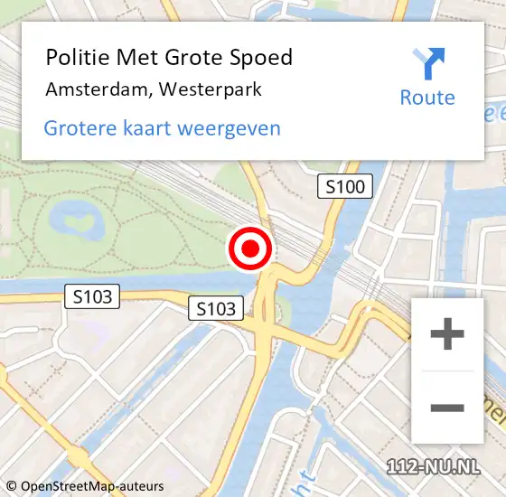 Locatie op kaart van de 112 melding: Politie Met Grote Spoed Naar Amsterdam, Westerpark op 27 augustus 2022 21:52