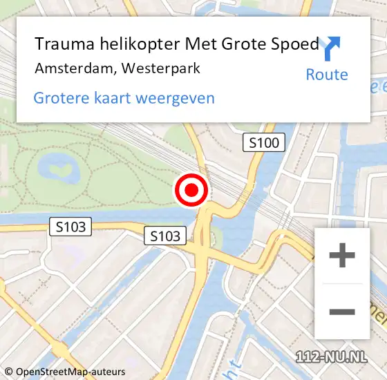 Locatie op kaart van de 112 melding: Trauma helikopter Met Grote Spoed Naar Amsterdam, Westerpark op 27 augustus 2022 21:55