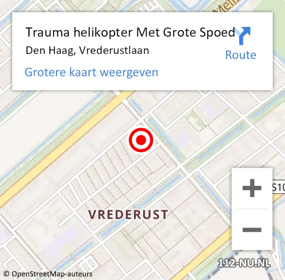 Locatie op kaart van de 112 melding: Trauma helikopter Met Grote Spoed Naar Den Haag, Vrederustlaan op 27 augustus 2022 22:04