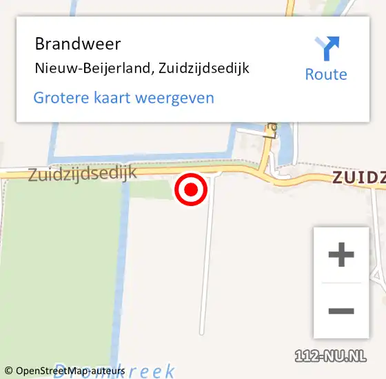 Locatie op kaart van de 112 melding: Brandweer Nieuw-Beijerland, Zuidzijdsedijk op 27 augustus 2022 22:26