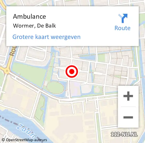 Locatie op kaart van de 112 melding: Ambulance Wormer, De Balk op 27 augustus 2022 22:32