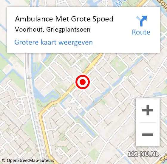 Locatie op kaart van de 112 melding: Ambulance Met Grote Spoed Naar Voorhout, Griegplantsoen op 27 augustus 2022 22:43