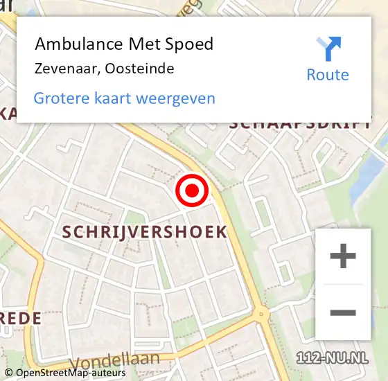 Locatie op kaart van de 112 melding: Ambulance Met Spoed Naar Zevenaar, Oosteinde op 27 augustus 2022 22:54