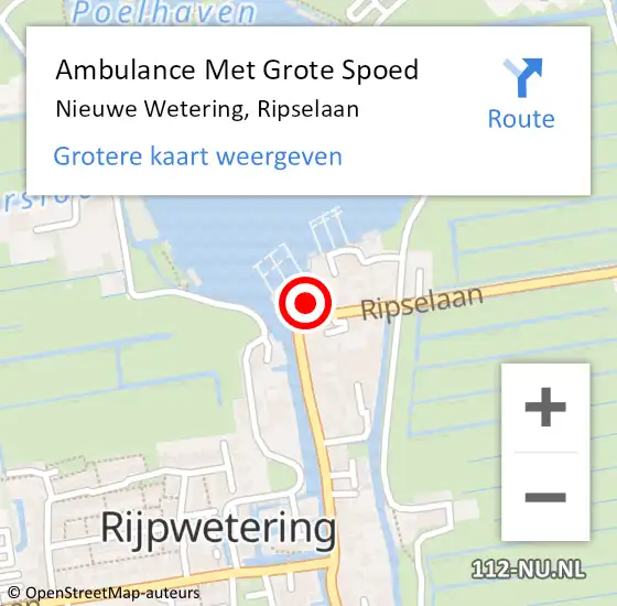 Locatie op kaart van de 112 melding: Ambulance Met Grote Spoed Naar Nieuwe Wetering, Ripselaan op 27 augustus 2022 23:15