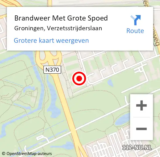 Locatie op kaart van de 112 melding: Brandweer Met Grote Spoed Naar Groningen, Verzetsstrijderslaan op 27 augustus 2022 23:24