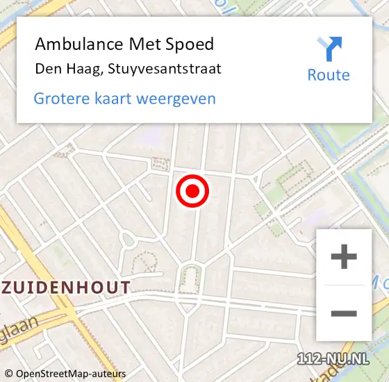 Locatie op kaart van de 112 melding: Ambulance Met Spoed Naar Den Haag, Stuyvesantstraat op 27 augustus 2022 23:38