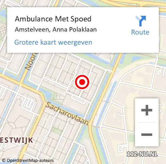 Locatie op kaart van de 112 melding: Ambulance Met Spoed Naar Amstelveen, Anna Polaklaan op 27 augustus 2022 23:40