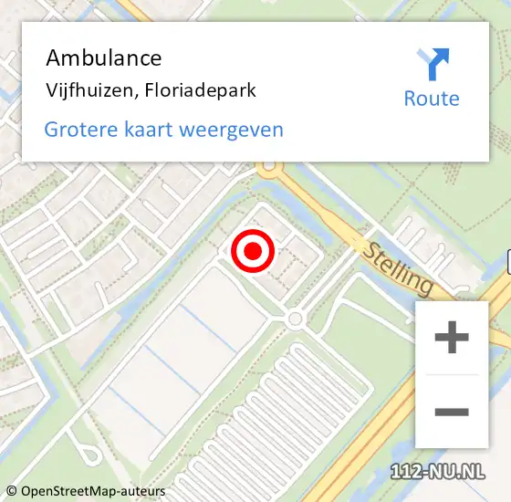 Locatie op kaart van de 112 melding: Ambulance Vijfhuizen, Floriadepark op 27 augustus 2022 23:41