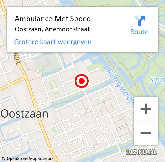 Locatie op kaart van de 112 melding: Ambulance Met Spoed Naar Oostzaan, Anemoonstraat op 27 augustus 2022 23:59