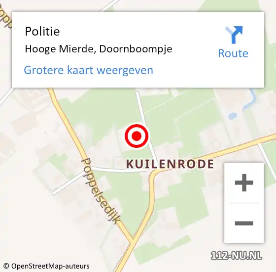 Locatie op kaart van de 112 melding: Politie Hooge Mierde, Doornboompje op 28 augustus 2022 00:05