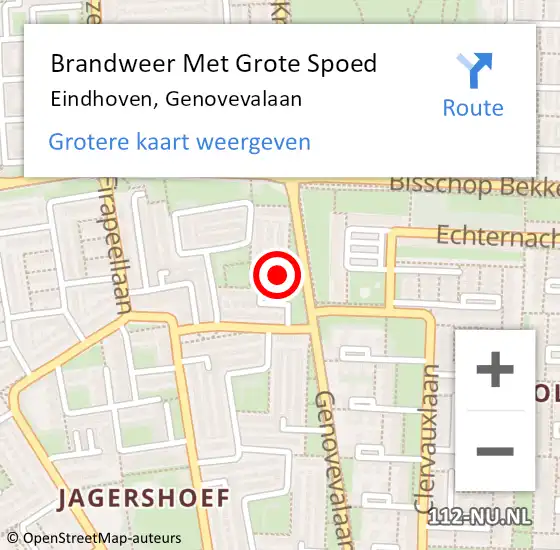 Locatie op kaart van de 112 melding: Brandweer Met Grote Spoed Naar Eindhoven, Genovevalaan op 28 augustus 2022 00:13