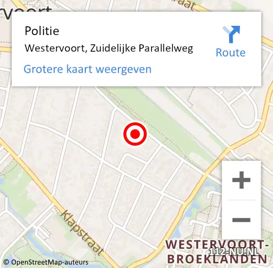 Locatie op kaart van de 112 melding: Politie Westervoort, Zuidelijke Parallelweg op 28 augustus 2022 00:14