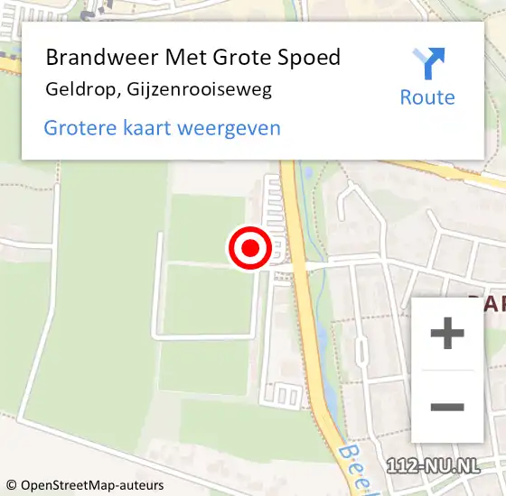 Locatie op kaart van de 112 melding: Brandweer Met Grote Spoed Naar Geldrop, Gijzenrooiseweg op 28 augustus 2022 00:14