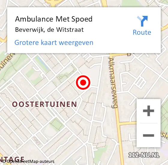 Locatie op kaart van de 112 melding: Ambulance Met Spoed Naar Beverwijk, de Witstraat op 28 augustus 2022 00:54