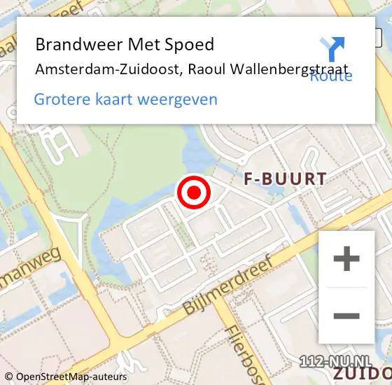 Locatie op kaart van de 112 melding: Brandweer Met Spoed Naar Amsterdam-Zuidoost, Raoul Wallenbergstraat op 28 augustus 2022 00:55