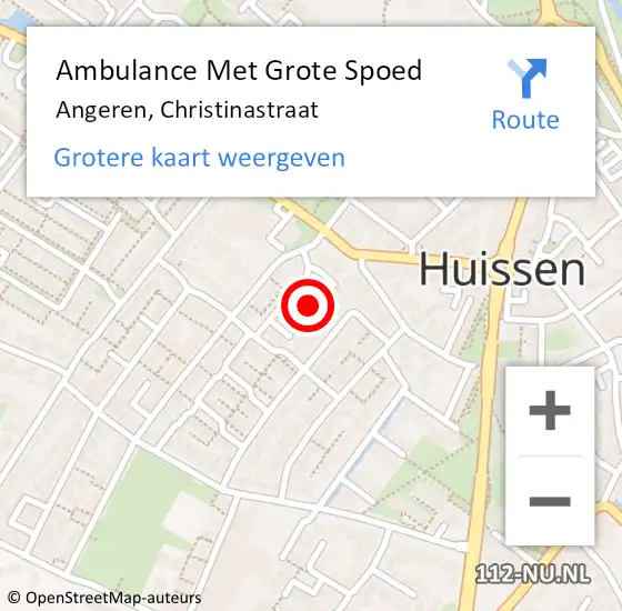 Locatie op kaart van de 112 melding: Ambulance Met Grote Spoed Naar Angeren, Christinastraat op 28 augustus 2022 00:57