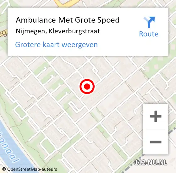 Locatie op kaart van de 112 melding: Ambulance Met Grote Spoed Naar Nijmegen, Kleverburgstraat op 28 augustus 2022 00:59