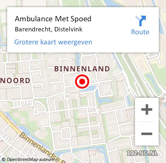 Locatie op kaart van de 112 melding: Ambulance Met Spoed Naar Barendrecht, Distelvink op 28 augustus 2022 01:21