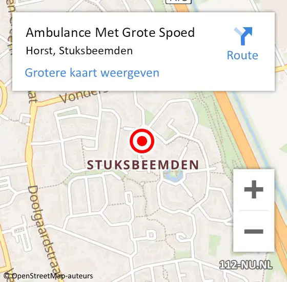 Locatie op kaart van de 112 melding: Ambulance Met Grote Spoed Naar Horst, Stuksbeemden op 28 augustus 2022 01:33