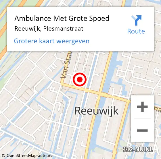 Locatie op kaart van de 112 melding: Ambulance Met Grote Spoed Naar Reeuwijk, Plesmanstraat op 28 augustus 2022 01:44