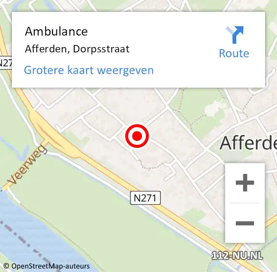 Locatie op kaart van de 112 melding: Ambulance Afferden, Dorpsstraat op 28 augustus 2022 01:45