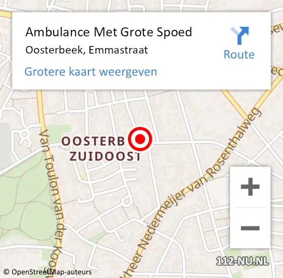 Locatie op kaart van de 112 melding: Ambulance Met Grote Spoed Naar Oosterbeek, Emmastraat op 28 augustus 2022 01:45