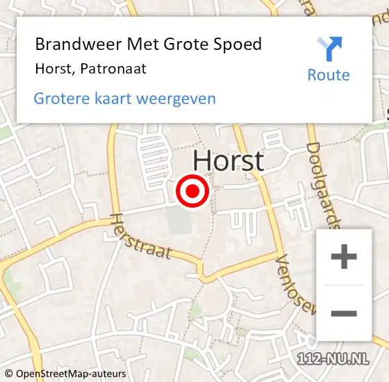 Locatie op kaart van de 112 melding: Brandweer Met Grote Spoed Naar Horst, Patronaat op 28 augustus 2022 01:49