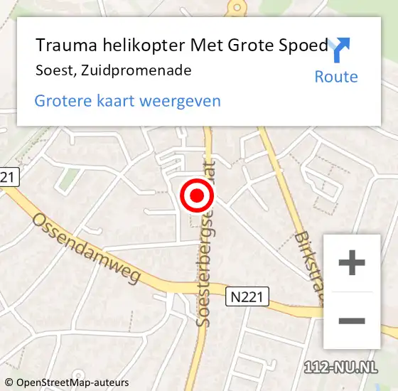 Locatie op kaart van de 112 melding: Trauma helikopter Met Grote Spoed Naar Soest, Zuidpromenade op 28 augustus 2022 01:51