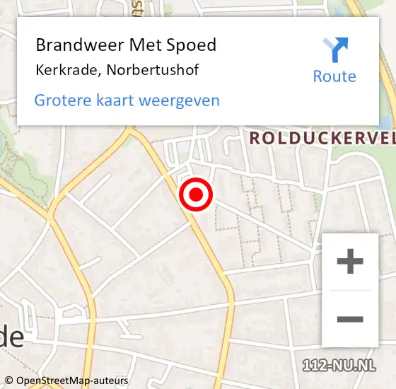 Locatie op kaart van de 112 melding: Brandweer Met Spoed Naar Kerkrade, Norbertushof op 28 augustus 2022 02:02