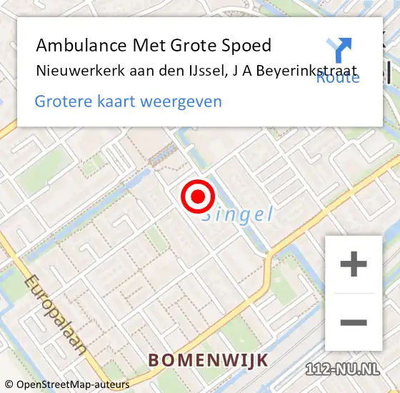 Locatie op kaart van de 112 melding: Ambulance Met Grote Spoed Naar Nieuwerkerk aan den IJssel, J A Beyerinkstraat op 28 augustus 2022 02:09