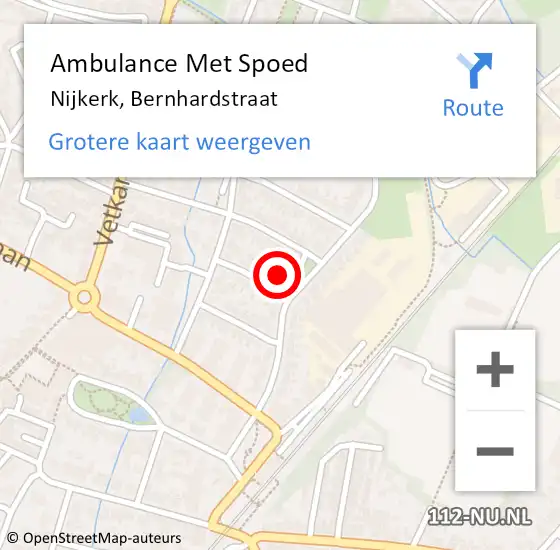 Locatie op kaart van de 112 melding: Ambulance Met Spoed Naar Nijkerk, Bernhardstraat op 28 augustus 2022 02:13