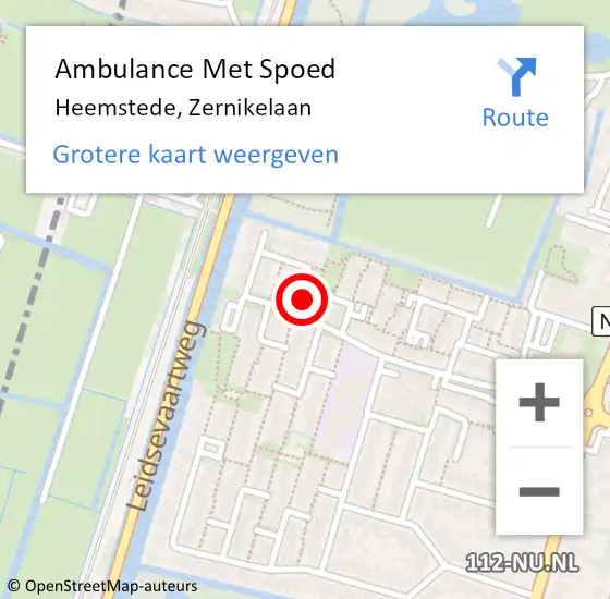 Locatie op kaart van de 112 melding: Ambulance Met Spoed Naar Heemstede, Zernikelaan op 28 augustus 2022 02:17