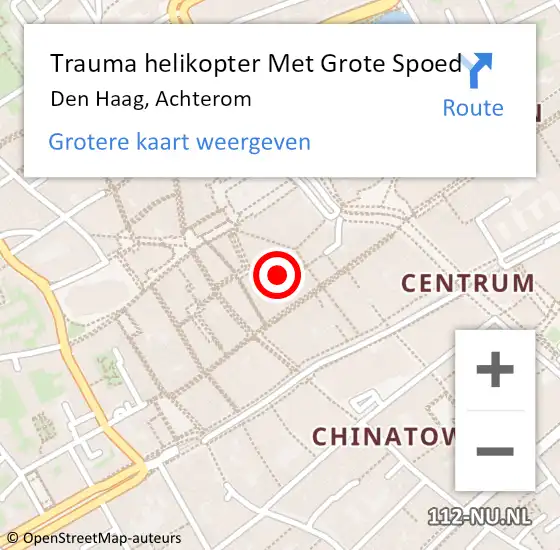 Locatie op kaart van de 112 melding: Trauma helikopter Met Grote Spoed Naar Den Haag, Achterom op 28 augustus 2022 03:08