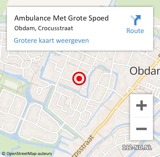 Locatie op kaart van de 112 melding: Ambulance Met Grote Spoed Naar Obdam, Crocusstraat op 27 juli 2014 22:38