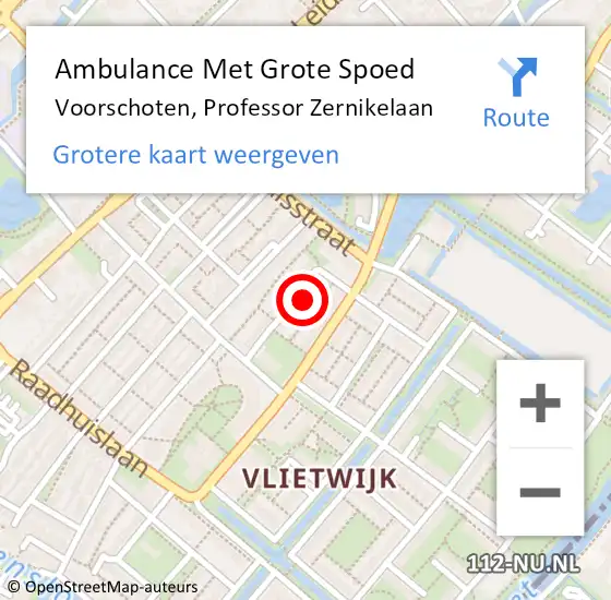 Locatie op kaart van de 112 melding: Ambulance Met Grote Spoed Naar Voorschoten, Professor Zernikelaan op 28 augustus 2022 03:55