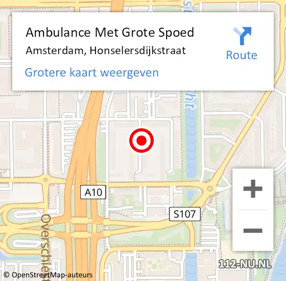 Locatie op kaart van de 112 melding: Ambulance Met Grote Spoed Naar Amsterdam, Honselersdijkstraat op 28 augustus 2022 04:14