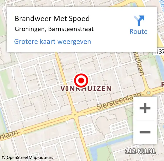 Locatie op kaart van de 112 melding: Brandweer Met Spoed Naar Groningen, Barnsteenstraat op 28 augustus 2022 04:55