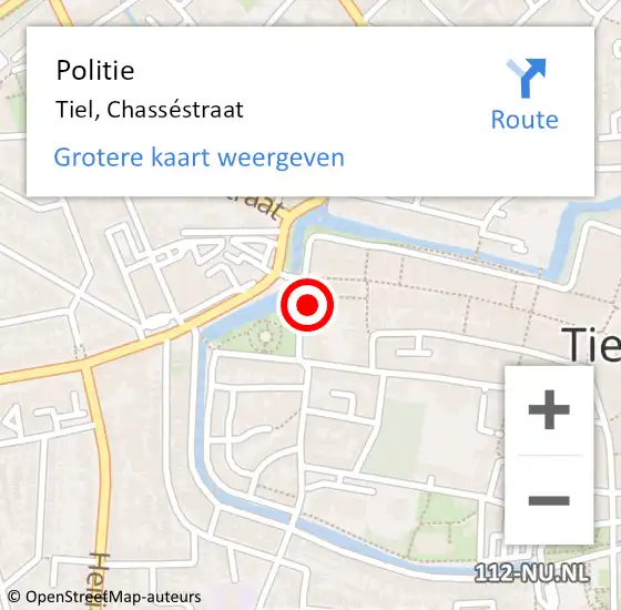 Locatie op kaart van de 112 melding: Politie Tiel, Chasséstraat op 28 augustus 2022 06:06