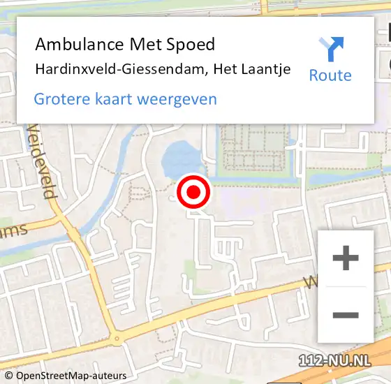 Locatie op kaart van de 112 melding: Ambulance Met Spoed Naar Hardinxveld-Giessendam, Het Laantje op 28 augustus 2022 06:34